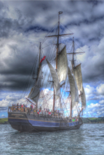 Tall ship sailing off Fowey, Cornwall Tall ship sailing off Fowey, Cornwall